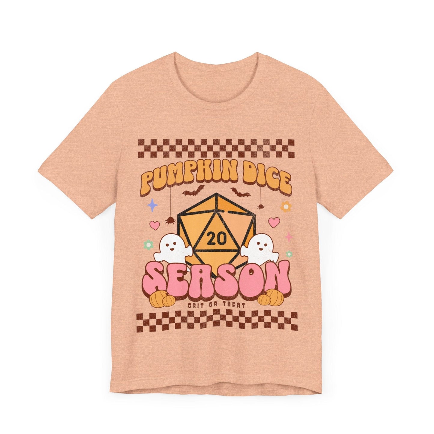 Printify T-Shirt Heather Peach / S Pumpkin Dice Season Retro Groovy T-shirt