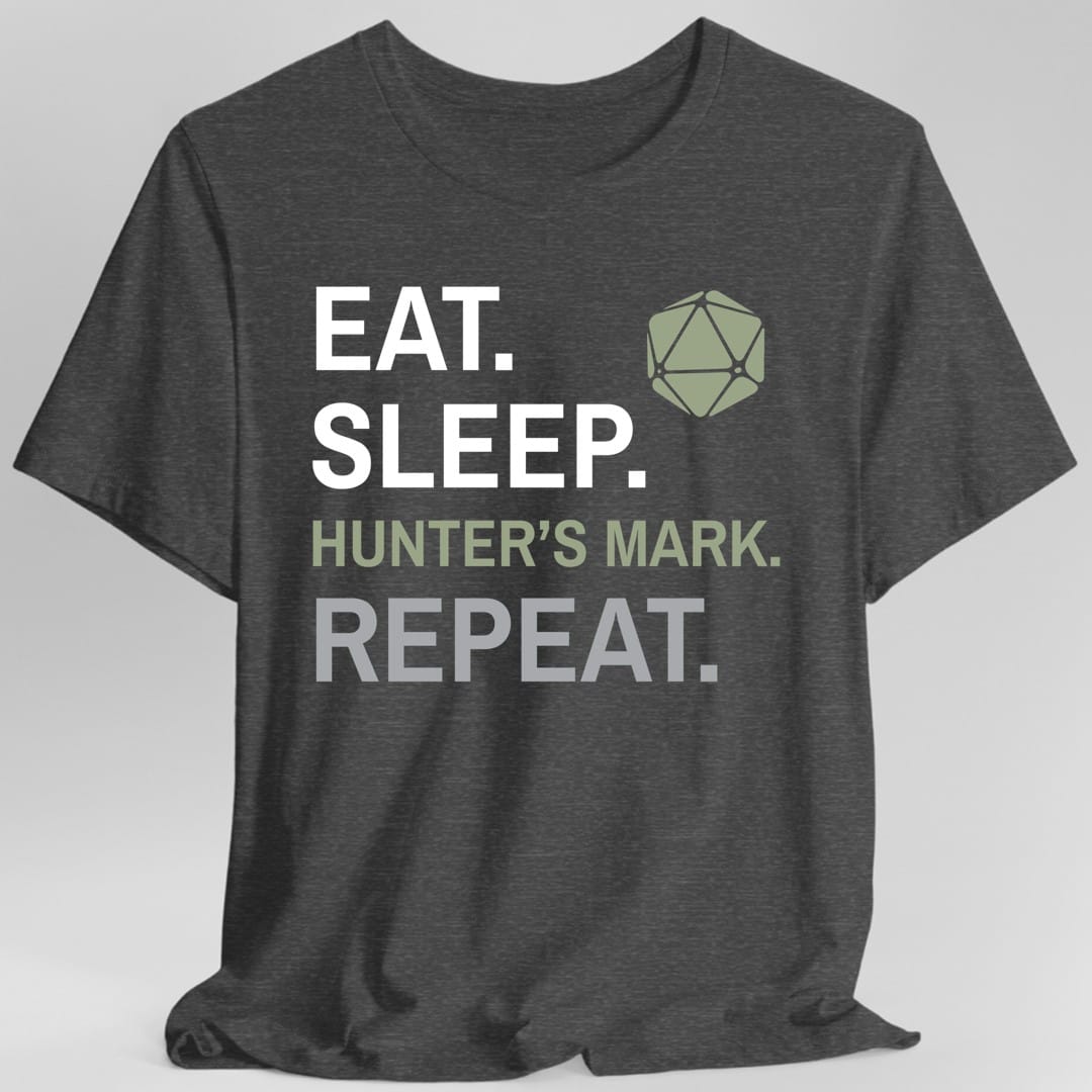The same Ranger Eat Sleep Hunter's mark design, on a dark heather t-shirt.