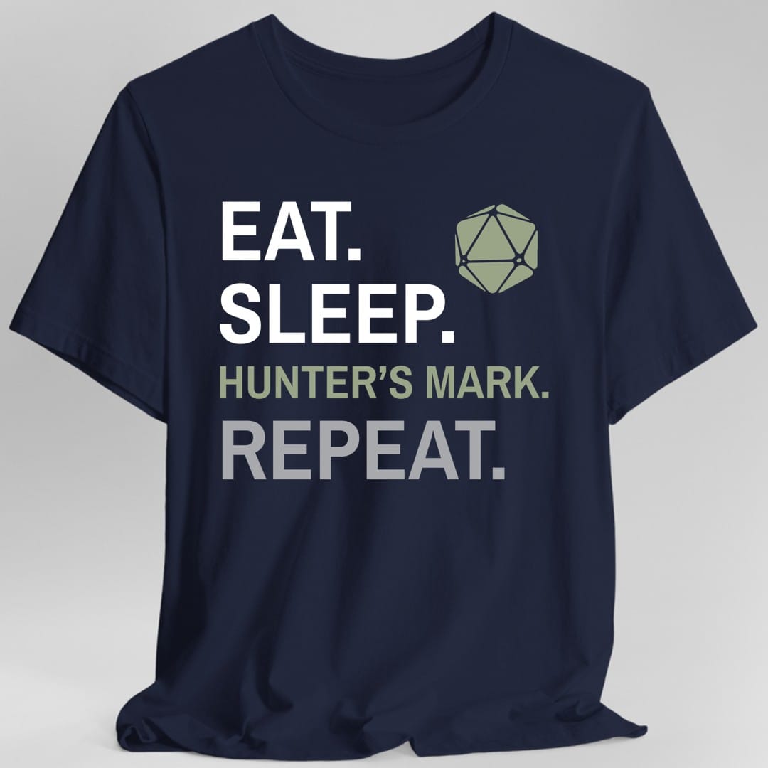 The same Ranger Eat Sleep Hunter's mark design, on a navy t-shirt.