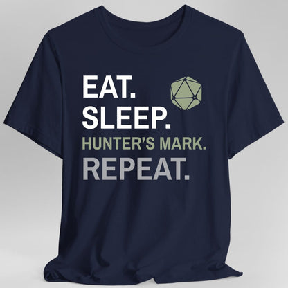 The same Ranger Eat Sleep Hunter's mark design, on a navy t-shirt.