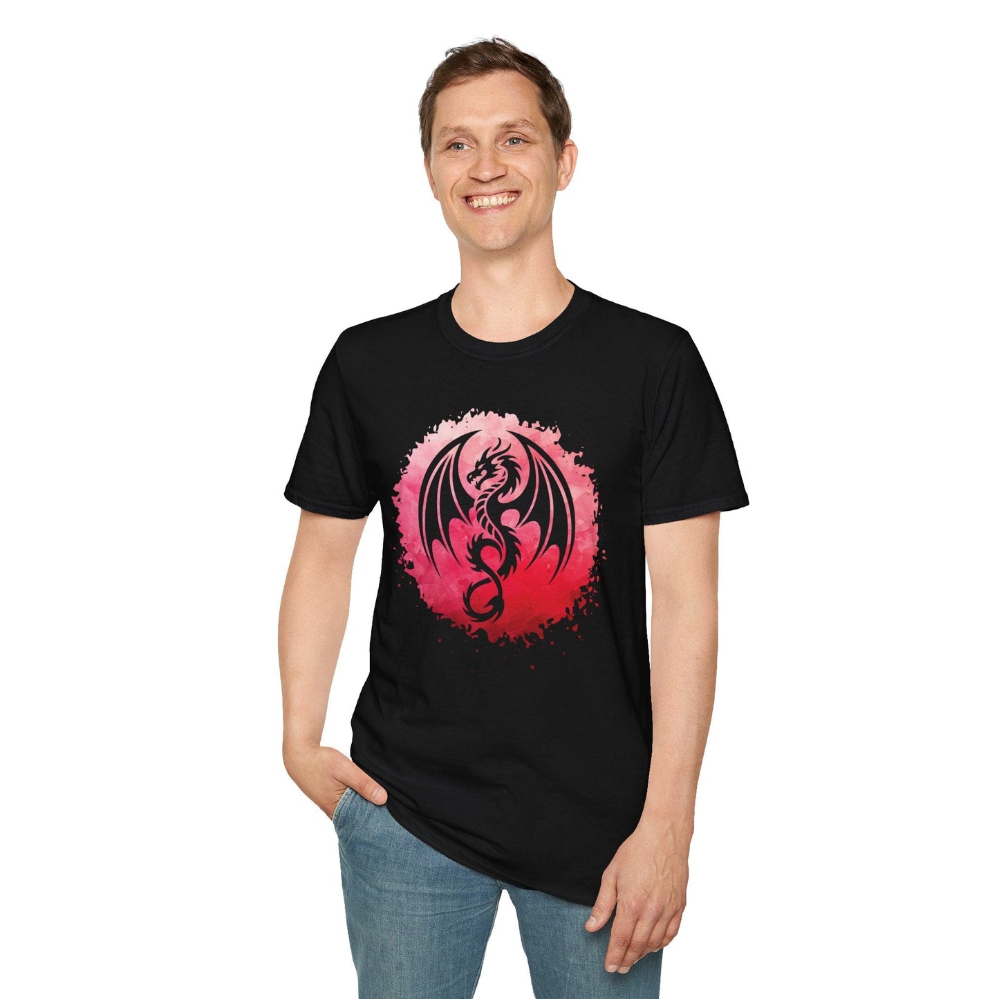 Printify T-Shirt Red Dragon Silhouette T-Shirt