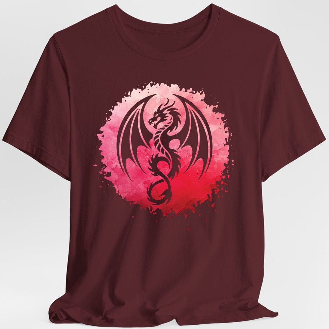 Printify T-Shirt Maroon / S Red Dragon Silhouette T-Shirt
