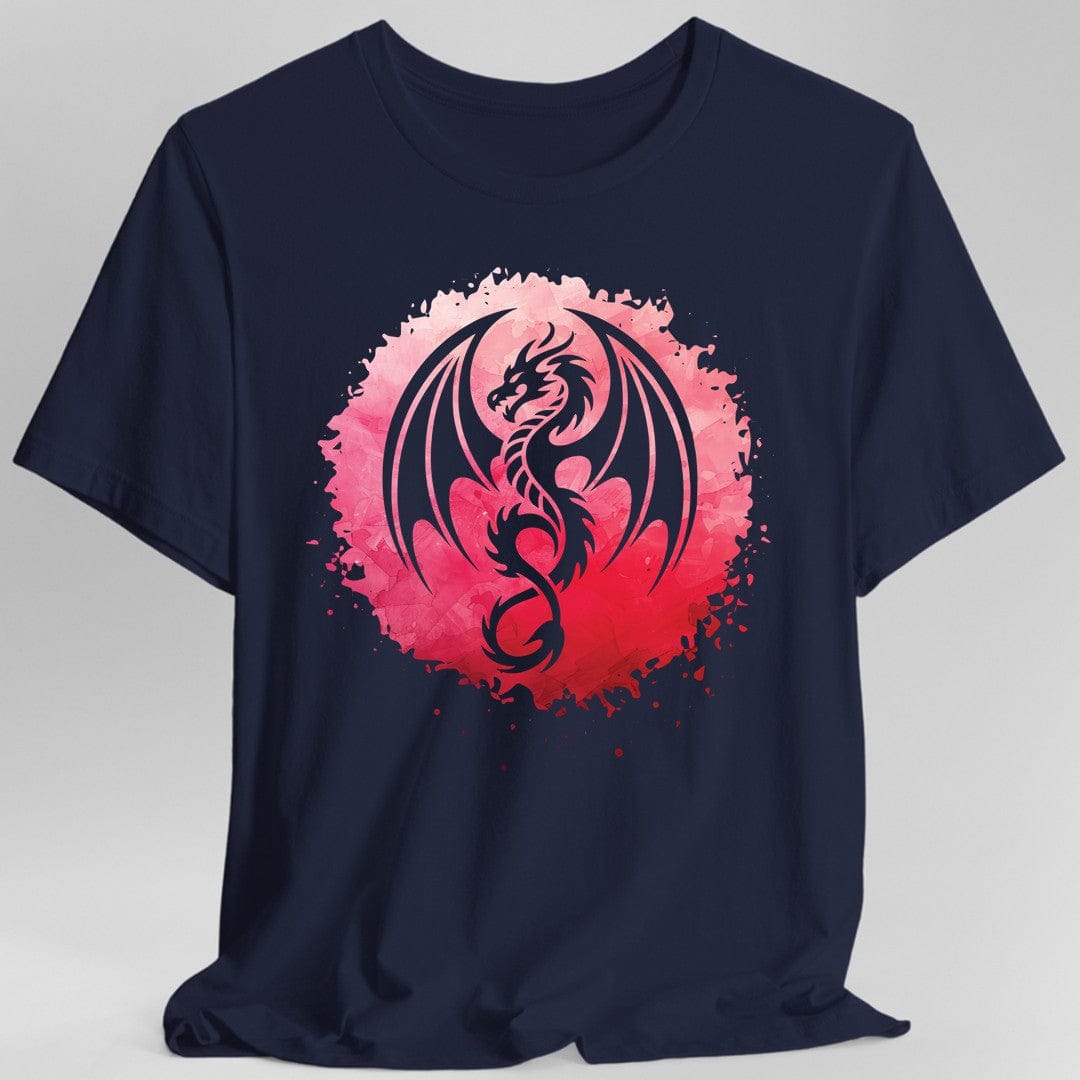 Printify T-Shirt Navy / S Red Dragon Silhouette T-Shirt
