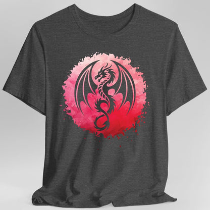 The same Red Dragon Silhouette design, on a dark heather t-shirt.
