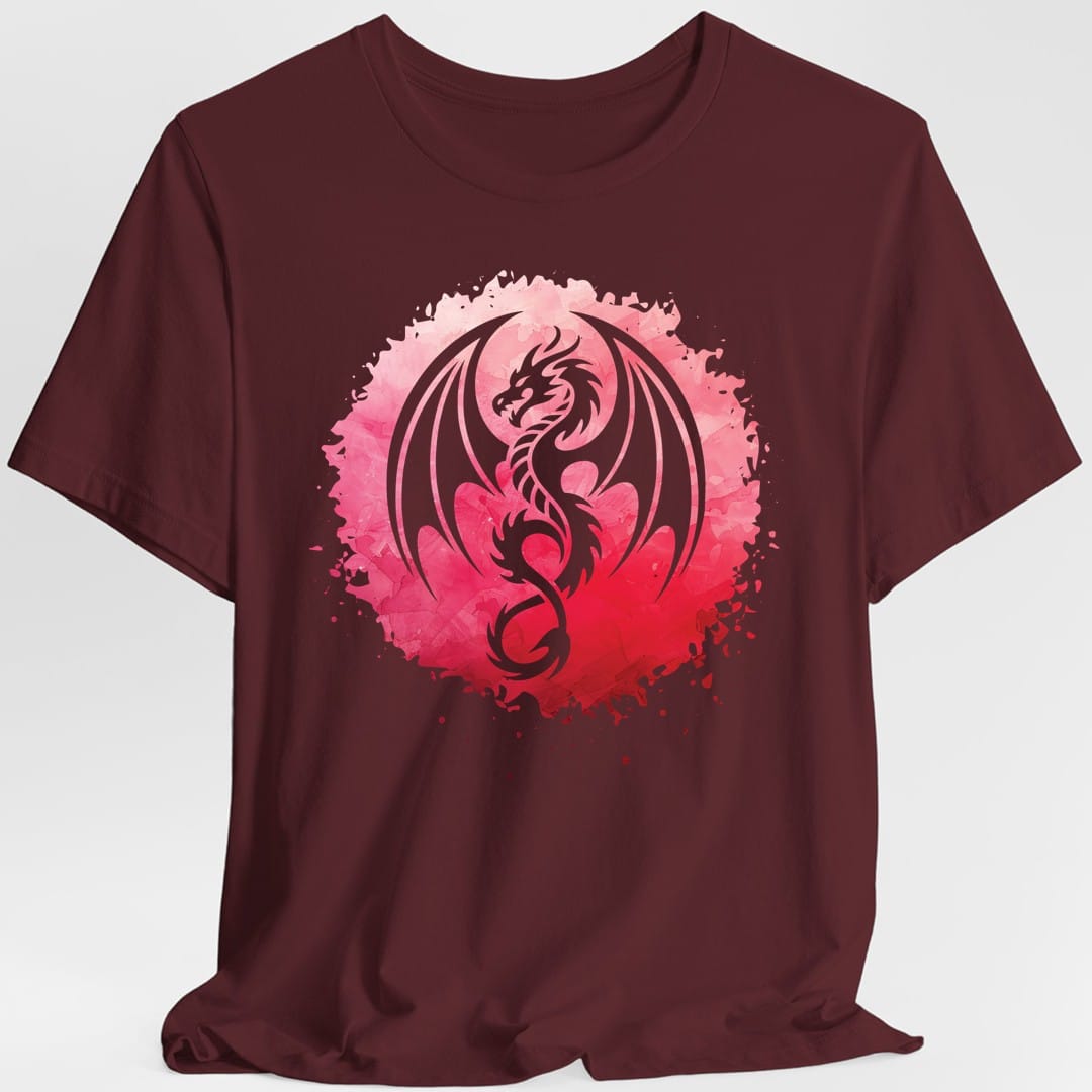 The same Red Dragon Silhouette design, on a maroon t-shirt.