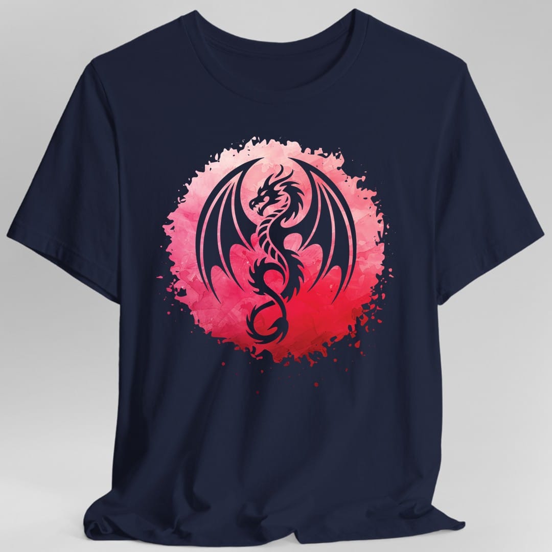 The same Red Dragon Silhouette design, on a navy t-shirt.