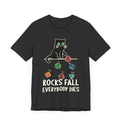 Printify T-Shirt Rocks Fall Everybody Dies Cat Dice T-Shirt