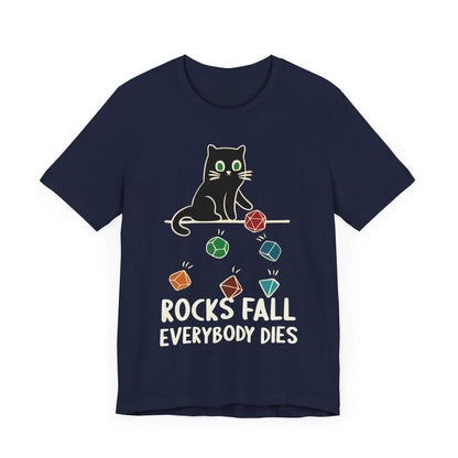 Printify T-Shirt Rocks Fall Everybody Dies Cat Dice T-Shirt