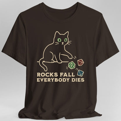 Printify T-Shirt Dark Chocolate / S Rocks Fall Everybody Dies Cat Dice T-Shirt