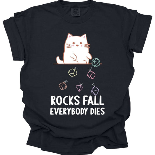 Printify T-Shirt Black / S Rocks Fall Everybody Dies Kawaii Cat T-Shirt - Comfort Colors