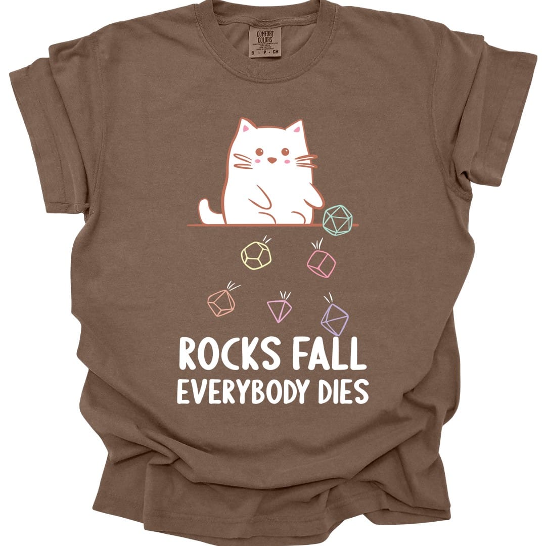 Printify T-Shirt Espresso / S Rocks Fall Everybody Dies Kawaii Cat T-Shirt - Comfort Colors