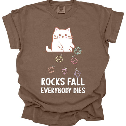 Printify T-Shirt Espresso / S Rocks Fall Everybody Dies Kawaii Cat T-Shirt - Comfort Colors