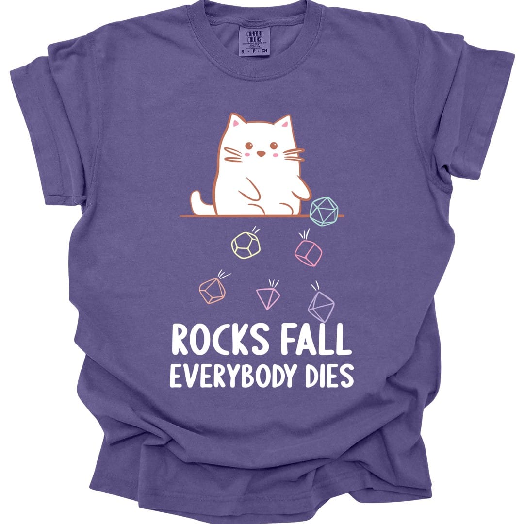 Printify T-Shirt Grape / S Rocks Fall Everybody Dies Kawaii Cat T-Shirt - Comfort Colors