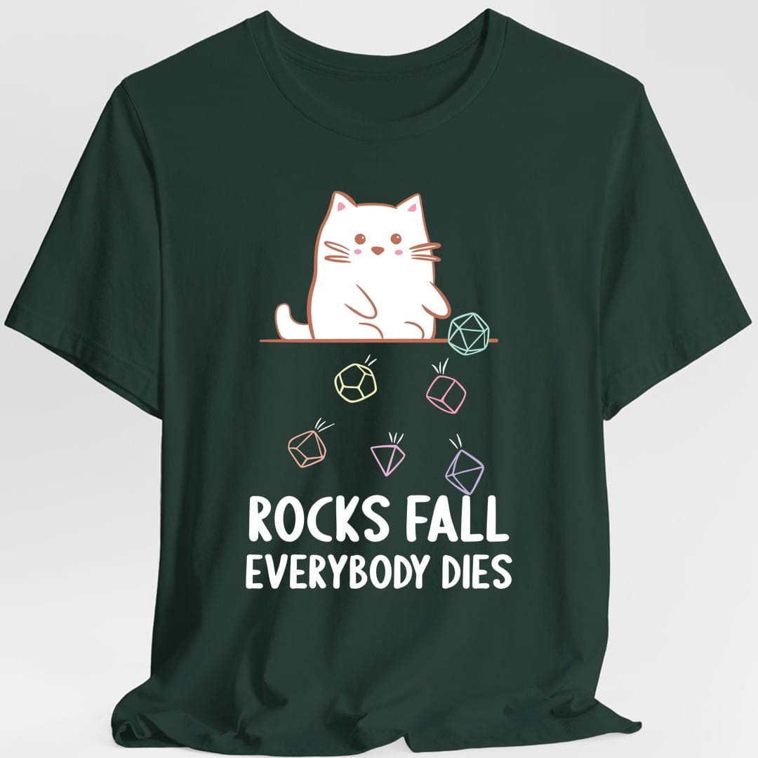 Printify T-Shirt Forest Green / S Rocks Fall Everybody Dies Kawaii Cat T-Shirt