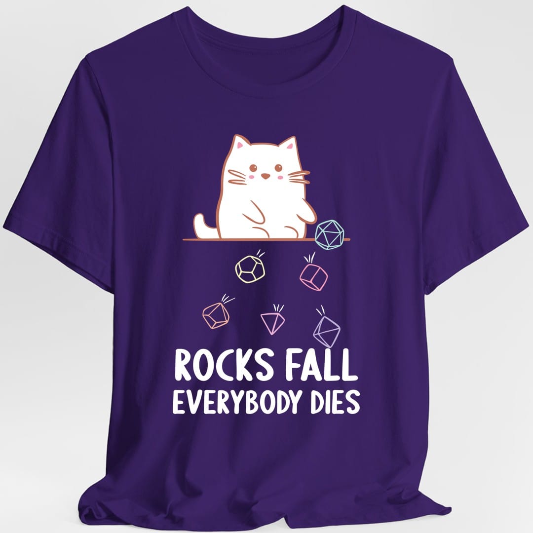 Printify T-Shirt Purple / S Rocks Fall Everybody Dies Kawaii Cat T-Shirt