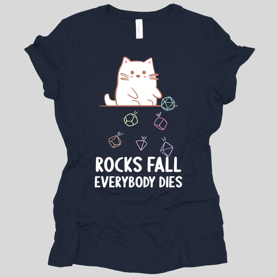 Printify T-Shirt Navy / S Rocks Fall Everybody Dies Kawaii CatWomen's T-shirt