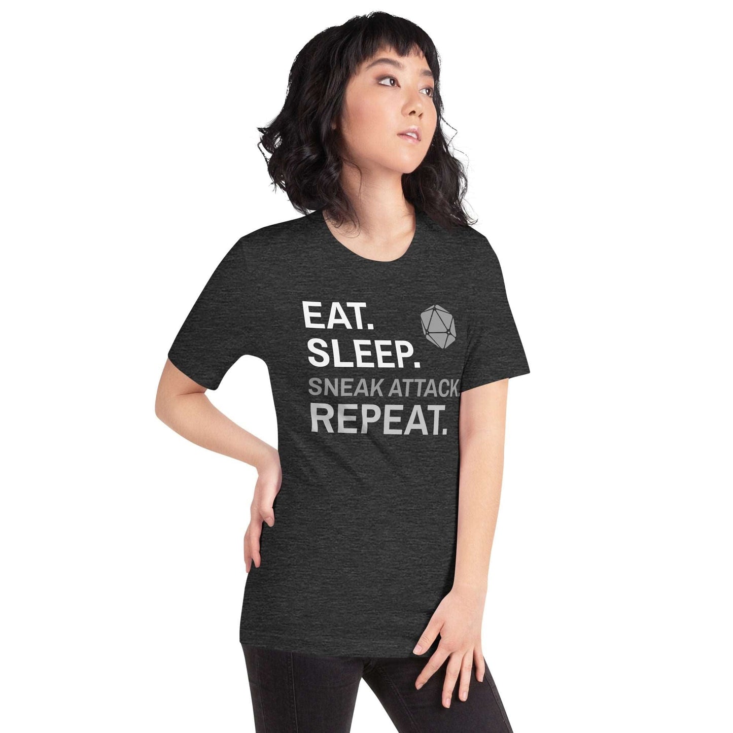 Printify T-Shirt Rogue T-Shirt – 'Eat, Sleep, Sneak Attack, Repeat'