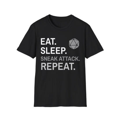 Printify T-Shirt Black / S Rogue T-Shirt – 'Eat, Sleep, Sneak Attack, Repeat'