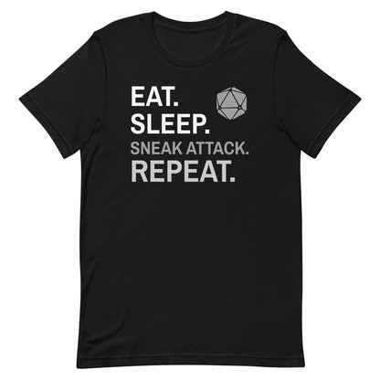 Printify T-Shirt Black / S Rogue T-Shirt – 'Eat, Sleep, Sneak Attack, Repeat'