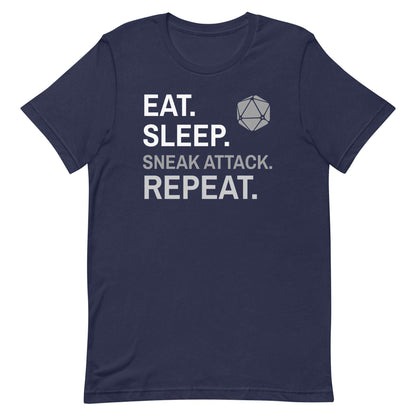 Printify T-Shirt Navy / S Rogue T-Shirt – 'Eat, Sleep, Sneak Attack, Repeat'