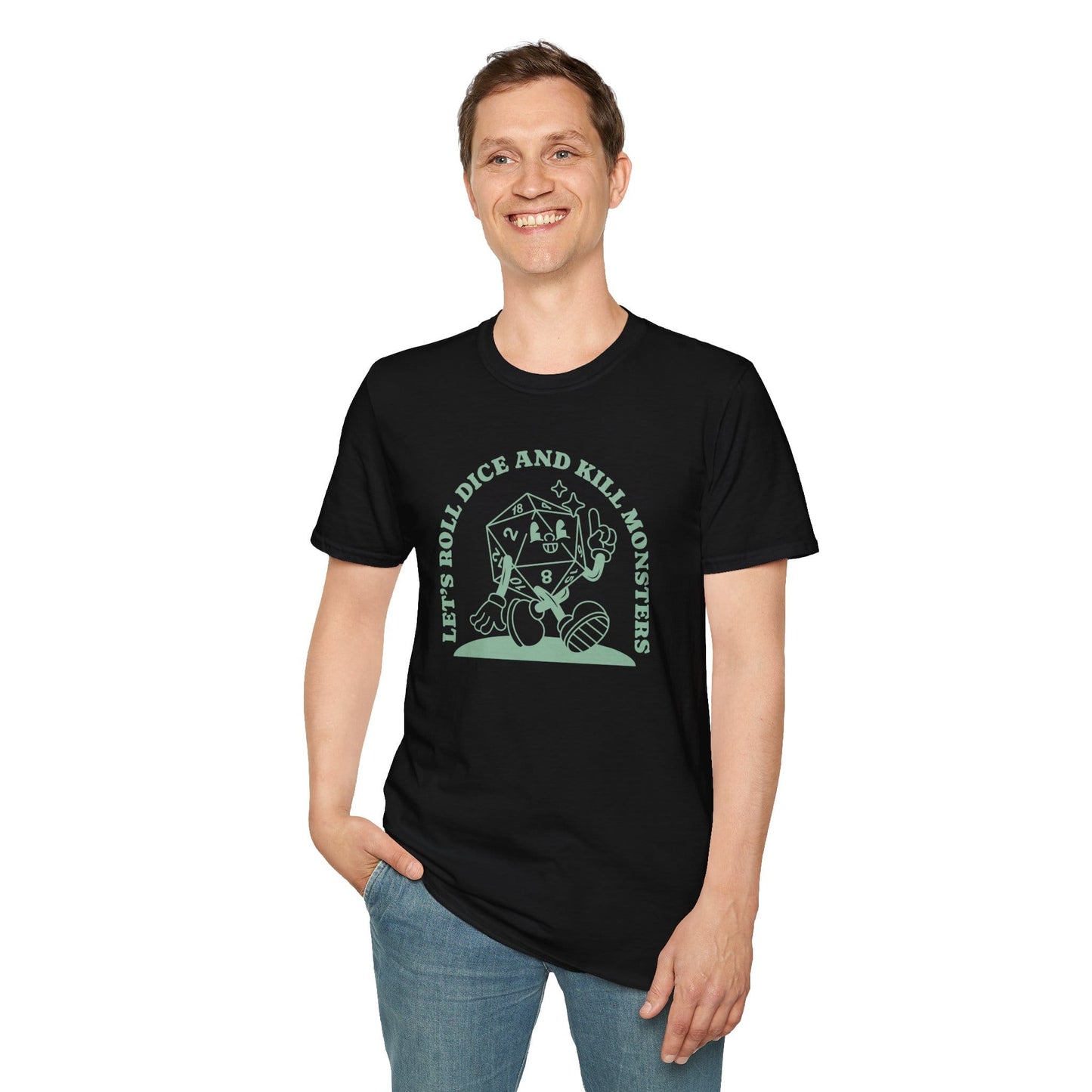 Printify T-Shirt Roll Dice & Kill Monsters Retro T-Shirt