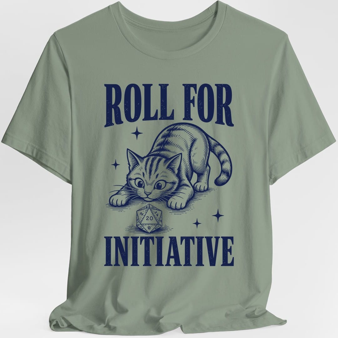 Printify T-Shirt Sage / S Roll For Initiative Woodcut Cat T-Shirt