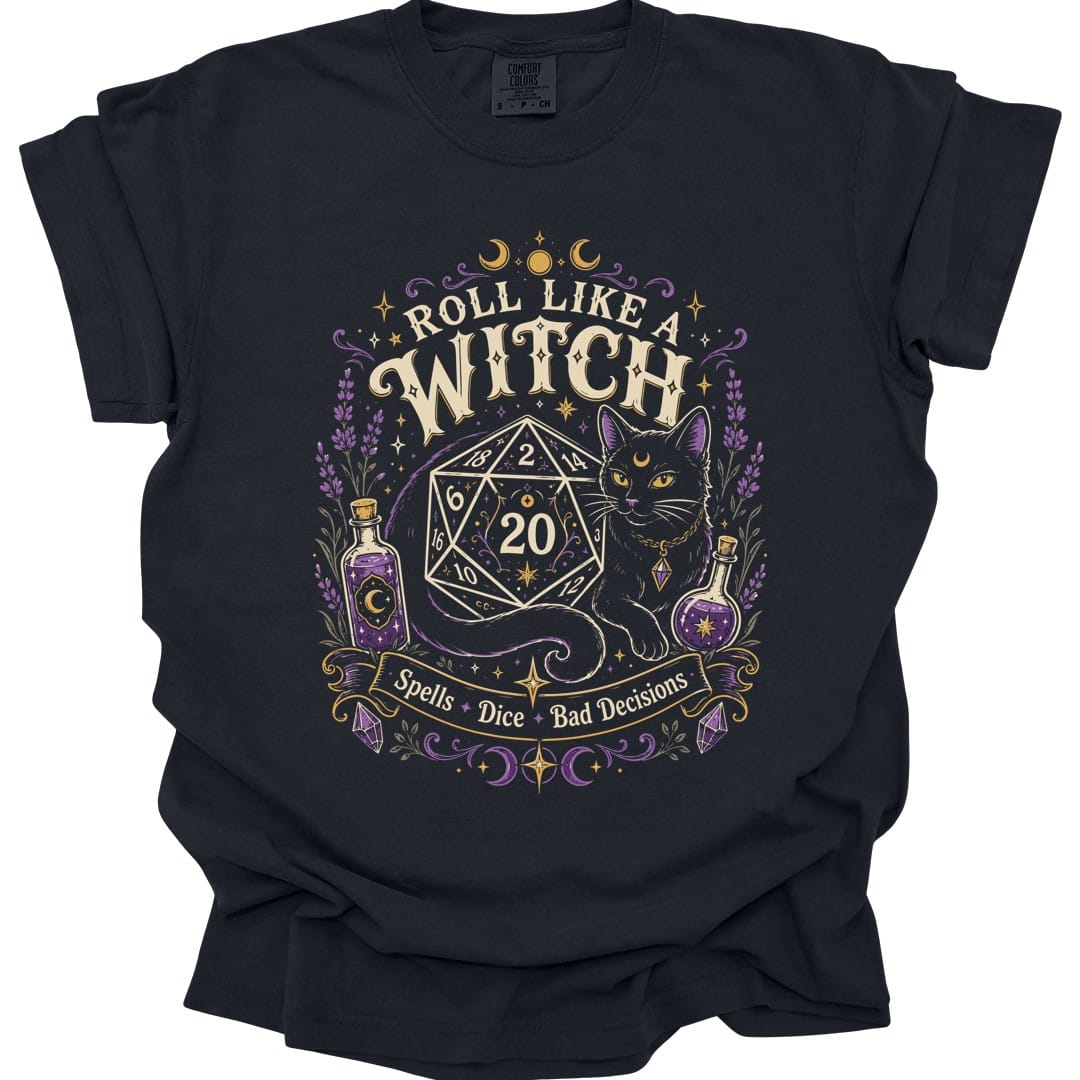 Printify T-Shirt Black / S Roll Like a Witch T-Shirt - Comfort Colors