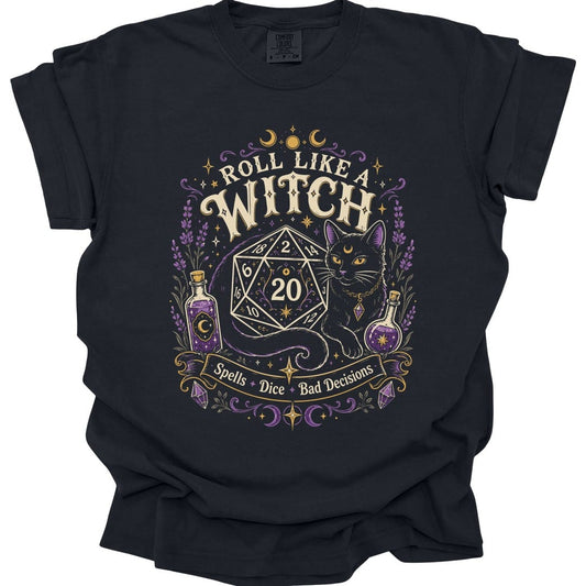Printify T-Shirt Black / S Roll Like a Witch T-Shirt - Comfort Colors