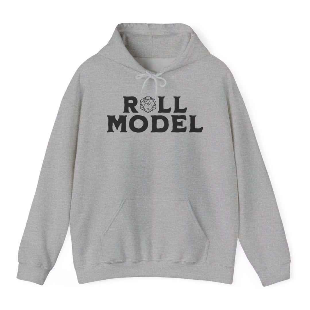 The same Roll Model design, on a sport grey hoodie.