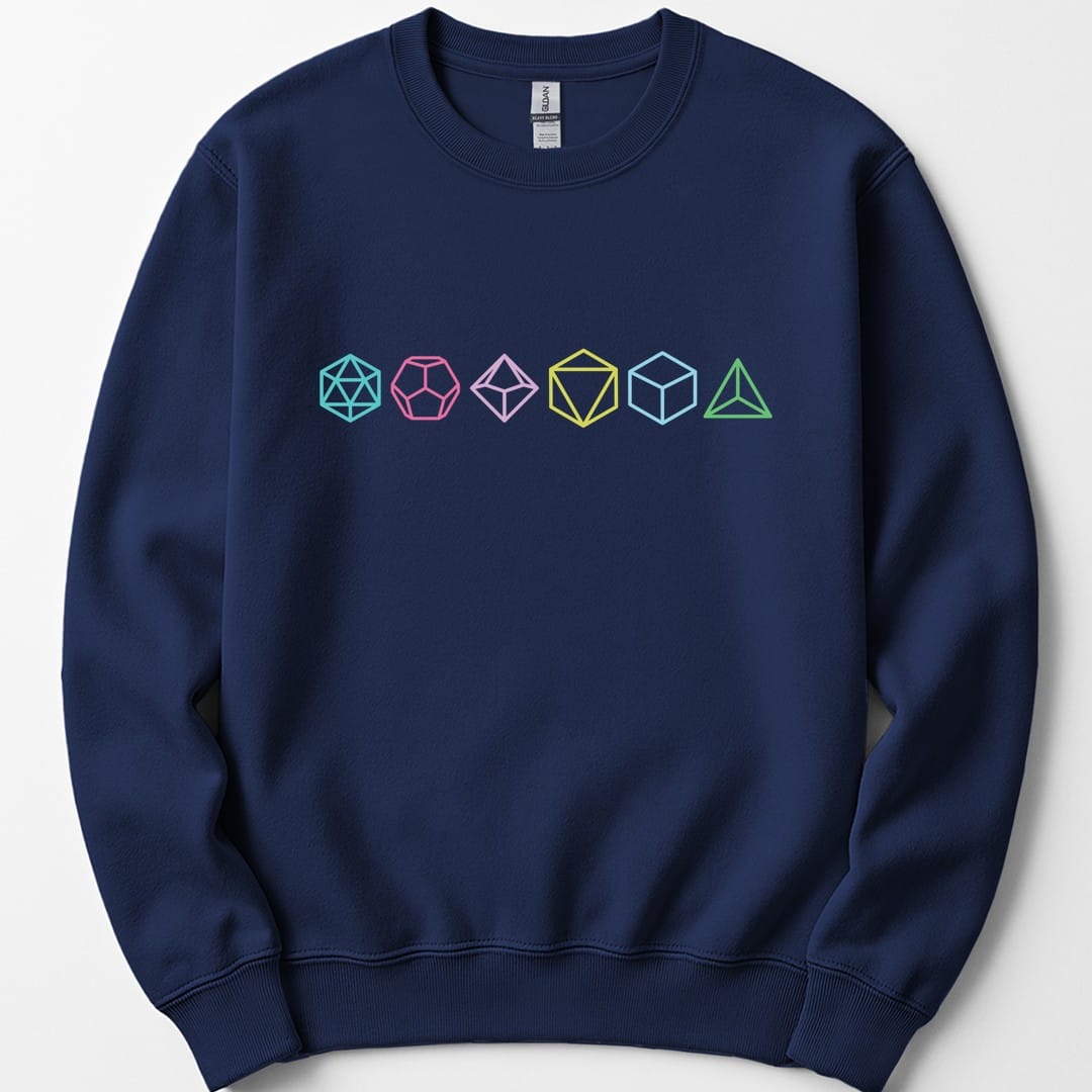 The same Row of Dice design, on a navy sweatshirt.
