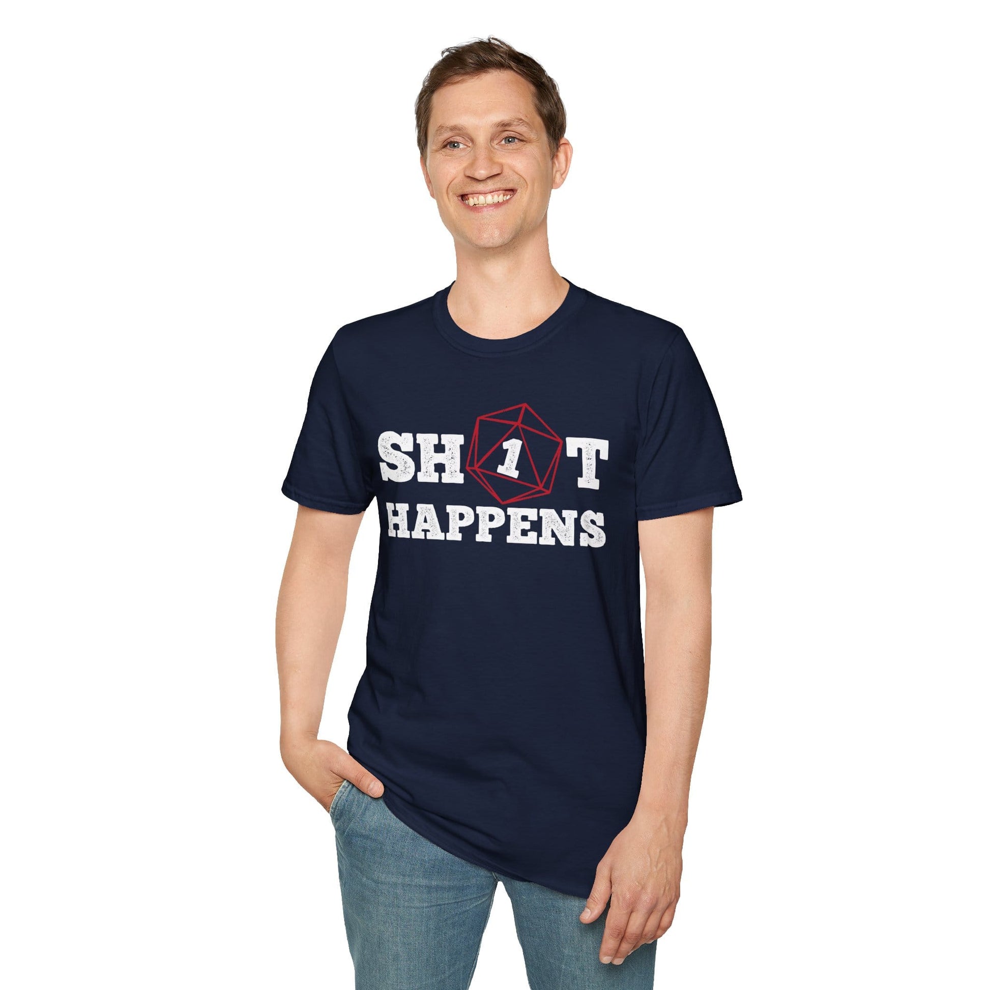 Printify T-Shirt Sh*t Happens Crit Fail Funny D&D T-Shirt