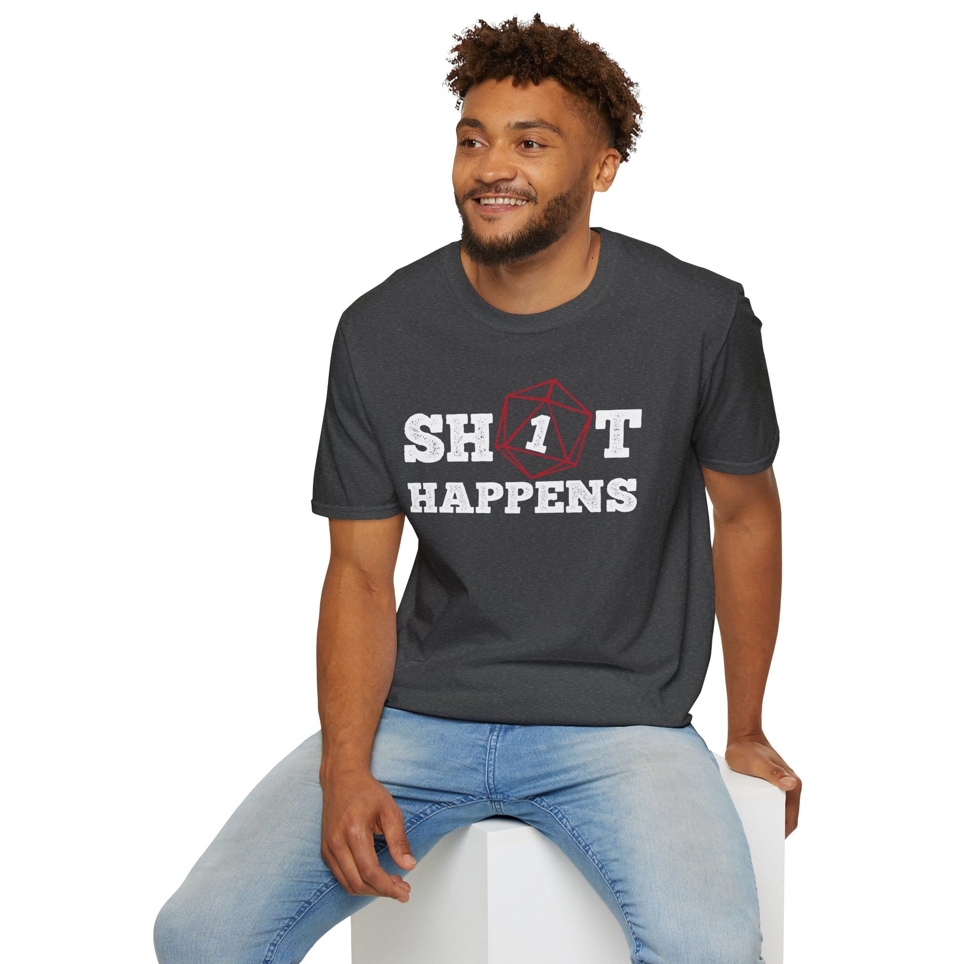 Printify T-Shirt Sh*t Happens Crit Fail Funny D&D T-Shirt