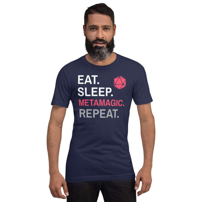 Printify T-Shirt Sorcerer Class T-Shirt – 'Eat, Sleep, Metamagic, Repeat'