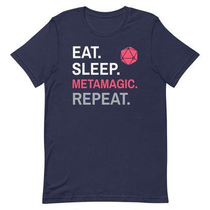 Printify T-Shirt Navy / S Sorcerer Class T-Shirt – 'Eat, Sleep, Metamagic, Repeat'