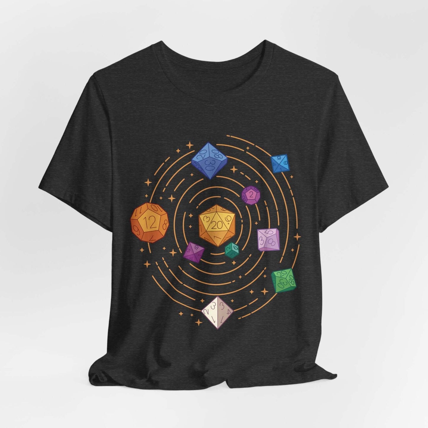 Printify T-Shirt Dark Grey Heather / S Space Dice Solar System T-shirt