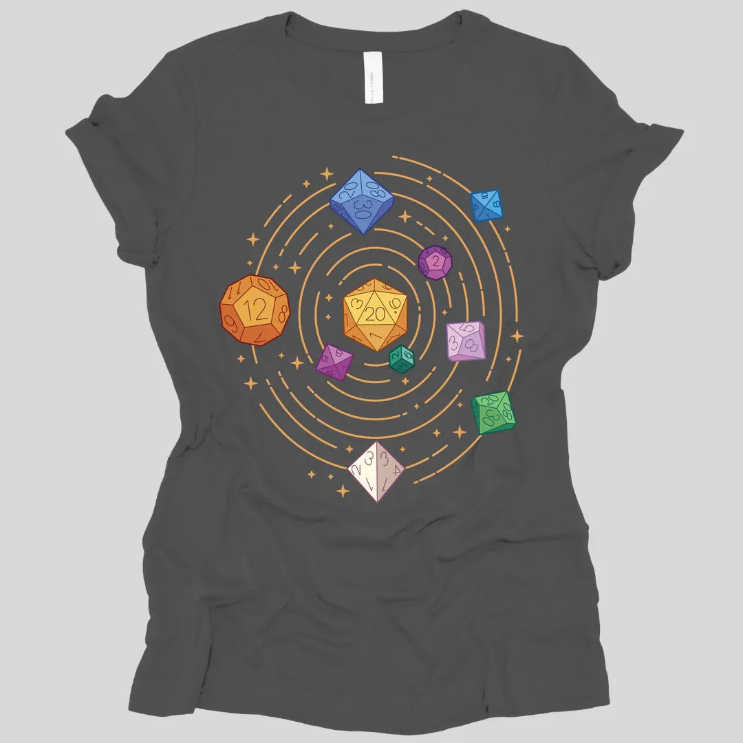 Printify T-Shirt Asphalt / S Space Dice Solar System Women's T-shirt