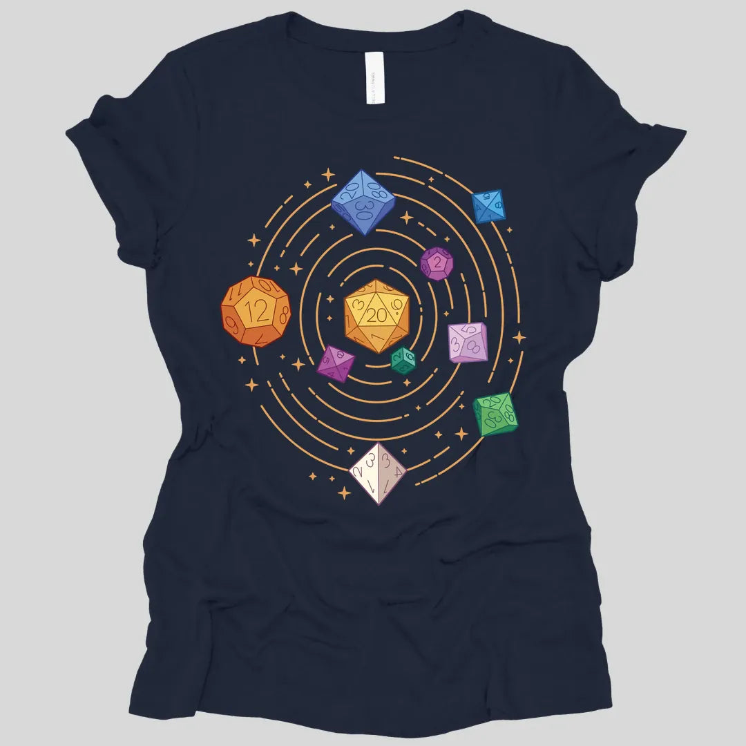 Printify T-Shirt Navy / S Space Dice Solar System Women's T-shirt