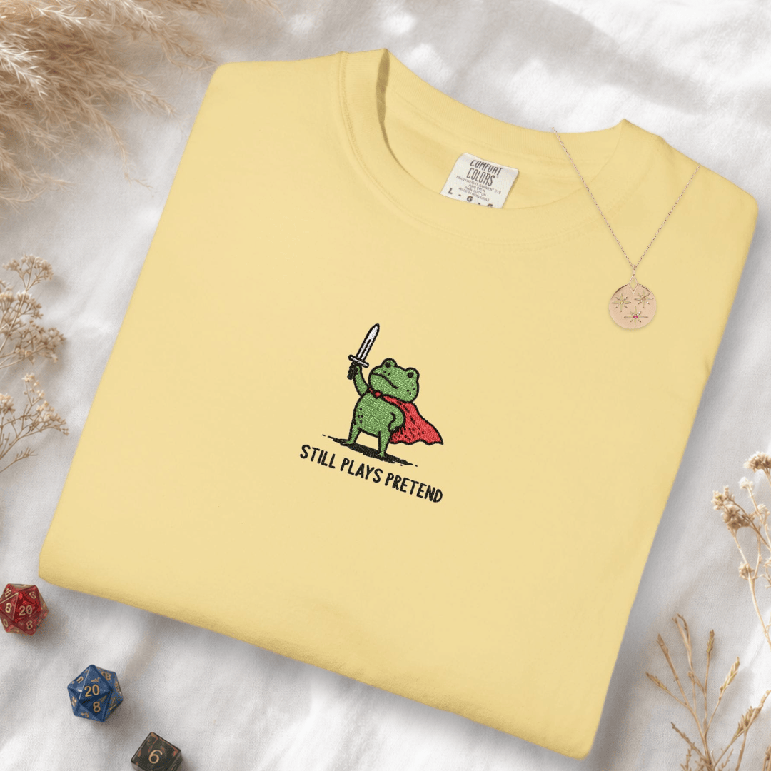 Printify T-Shirt Butter / M Still Plays Pretend Embroidery T-shirt - Comfort Colors