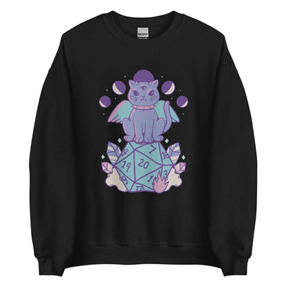 DnD Cat D20 Sweatshirt - Cute Dungeons & Dragons Sweatshirt Sweatshirt Black / S