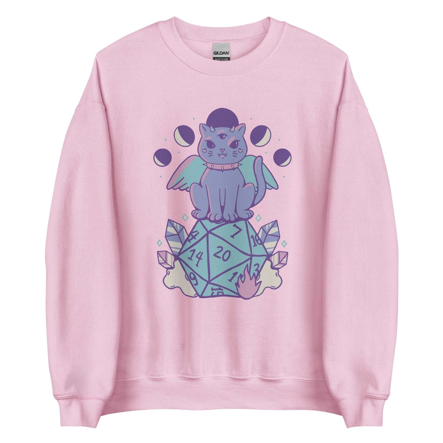 DnD Cat D20 Sweatshirt - Cute Dungeons & Dragons Sweatshirt Sweatshirt Light Pink / S