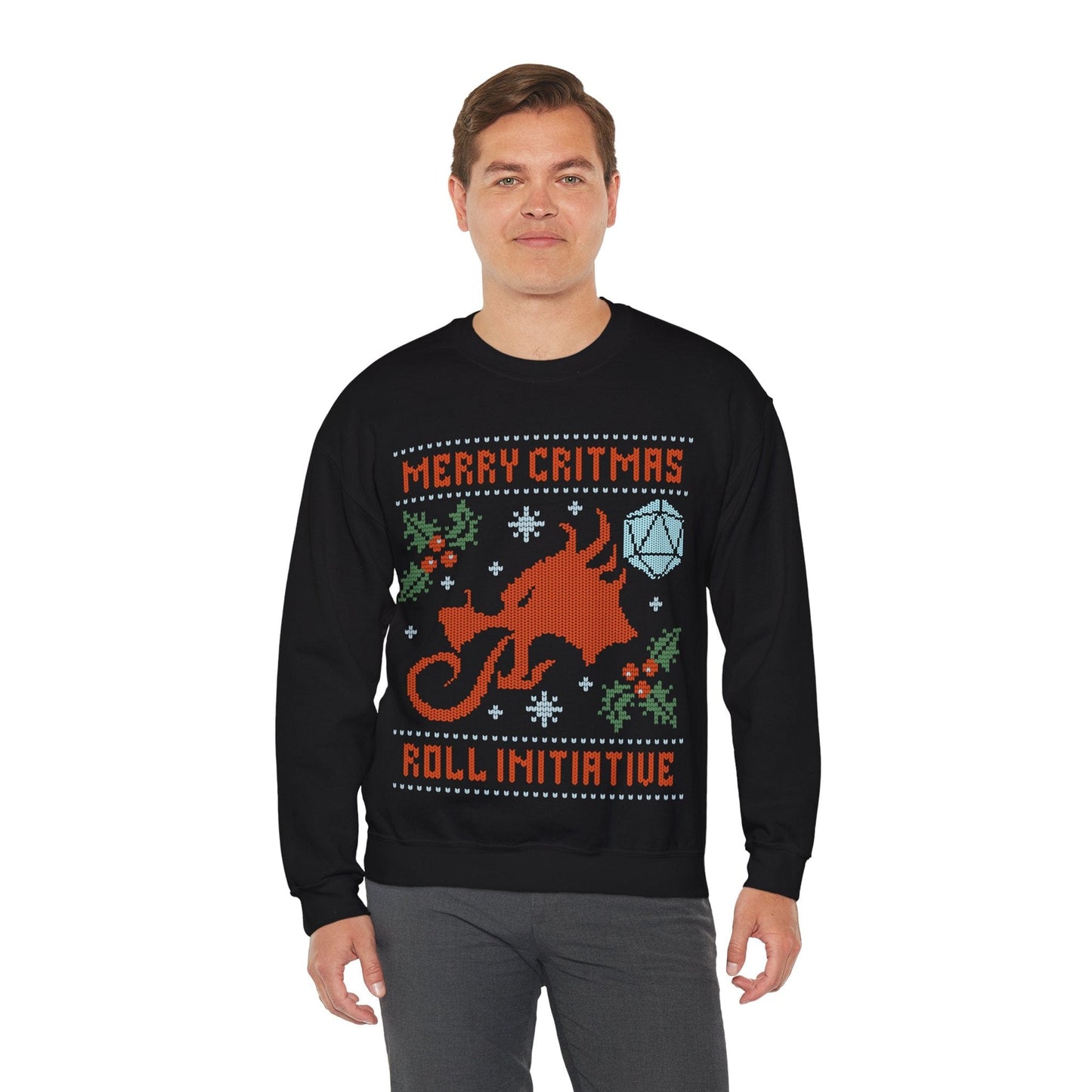 Merry Critmas Roll Initiative Ugly Sweater Sweatshirt Sweatshirt