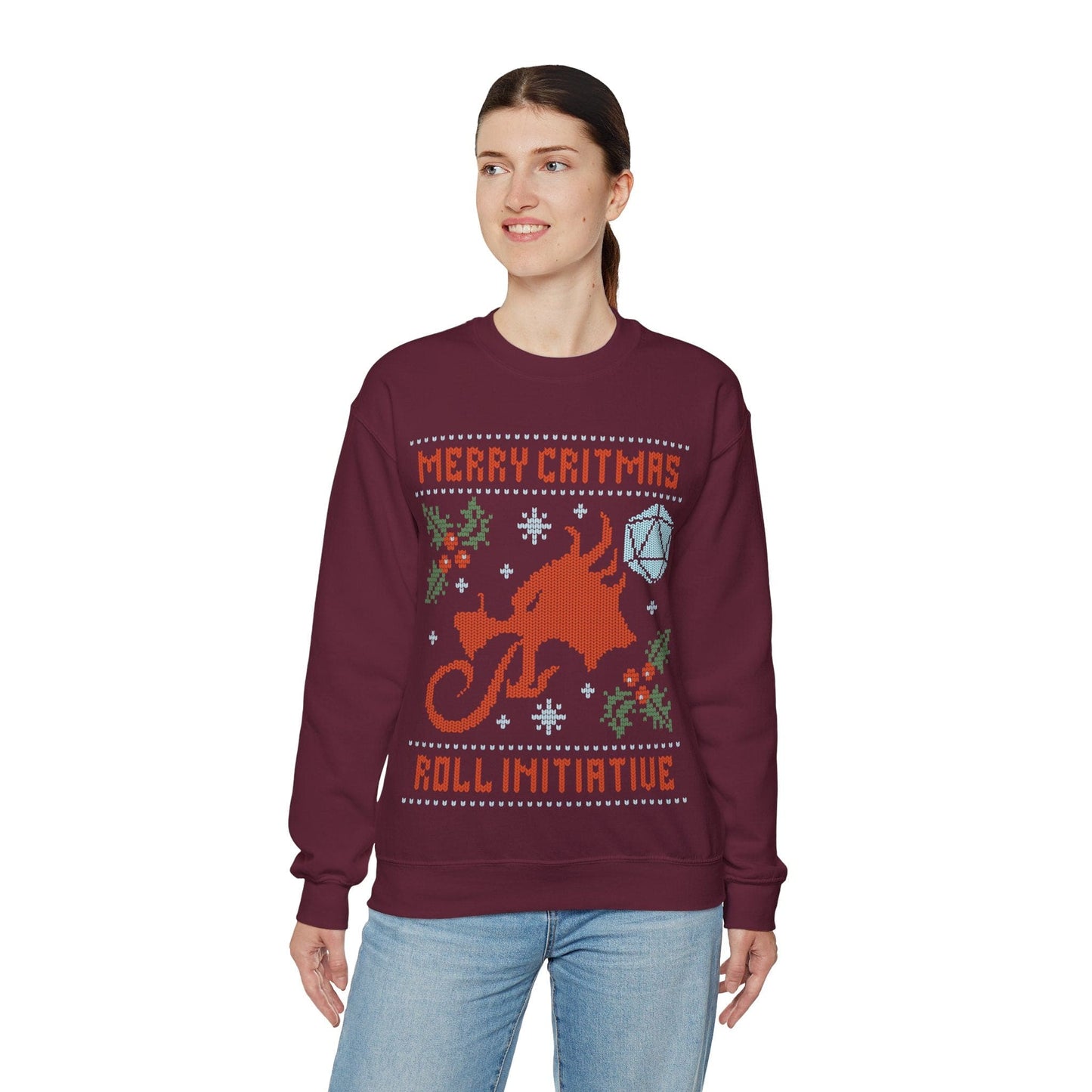 Merry Critmas Roll Initiative Ugly Sweater Sweatshirt Sweatshirt