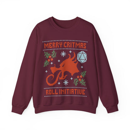 Merry Critmas Roll Initiative Ugly Sweater Sweatshirt Sweatshirt S / Maroon