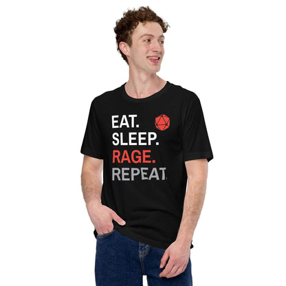 Barbarian Class T-Shirt – 'Eat, Sleep, Rage, Repeat' – Dungeons & Dragons Barbarian Apparel T-Shirt