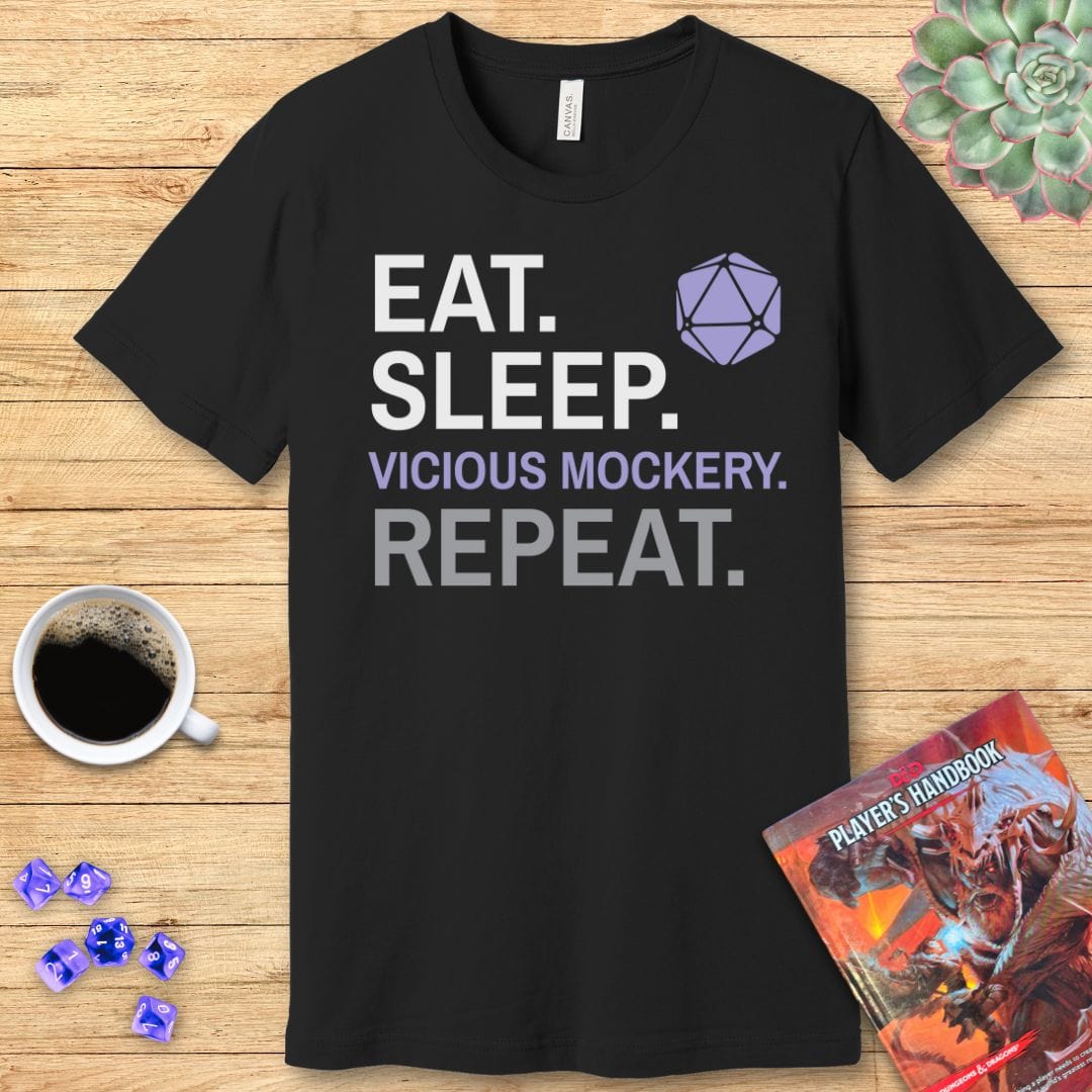 Bard Class T-Shirt – 'Eat, Sleep, Vicious Mockery, Repeat' T-Shirt