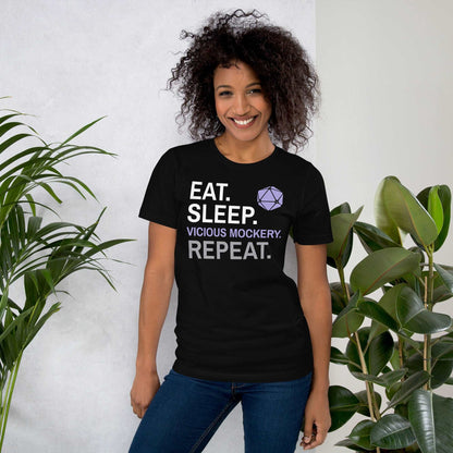 Bard Class T-Shirt – 'Eat, Sleep, Vicious Mockery, Repeat' – Dungeons & Dragons Bard Class Apparel T-Shirt