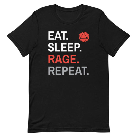 Barbarian Class T-Shirt – 'Eat, Sleep, Rage, Repeat' – Dungeons & Dragons Barbarian Apparel T-Shirt Black / S