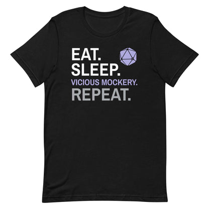 Bard Class T-Shirt – 'Eat, Sleep, Vicious Mockery, Repeat' – Dungeons & Dragons Bard Class Apparel T-Shirt Black / S