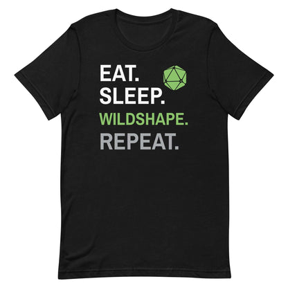 Druid Class T-Shirt – 'Eat, Sleep, Wildshape, Repeat' – Dungeons & Dragons Druid Apparel T-Shirt Black / S