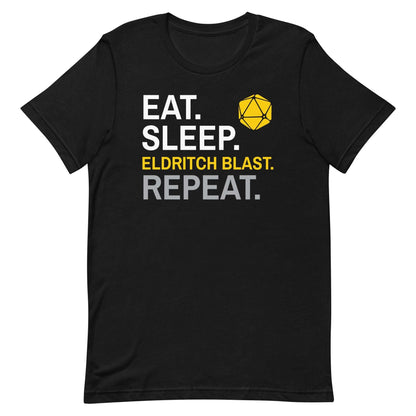 Warlock Class T-Shirt – 'Eat, Sleep, Eldritch Blast, Repeat' – Dungeons & Dragons Warlock Apparel T-Shirt Black / S